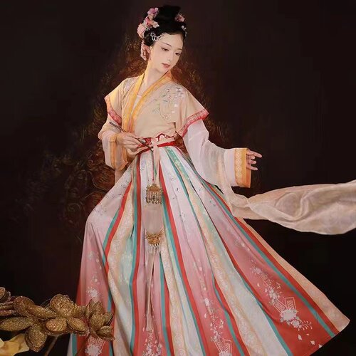 出租【唐制】坦领齐腰襦裙女汉服古风舞蹈服七夕节汉服走秀款活动 - 图3