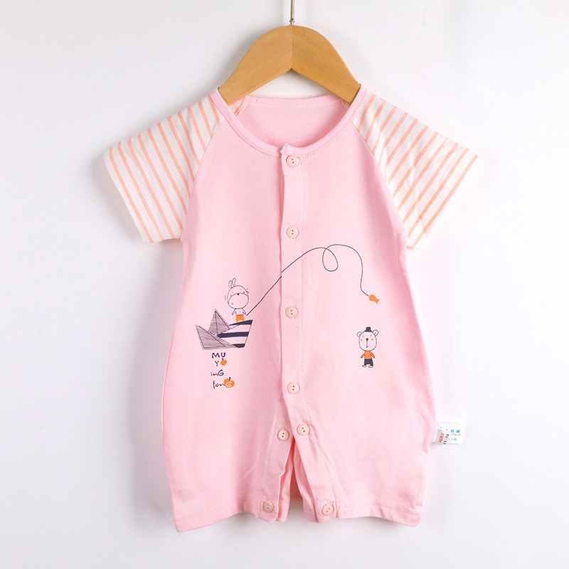 新生儿短袖连体衣夏季薄款婴儿衣服纯棉纱布哈衣初生宝宝套装夏款