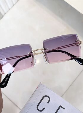 2025欧美新款跨境方形无框切边金属太阳镜女士渐变色墨镜潮流眼镜