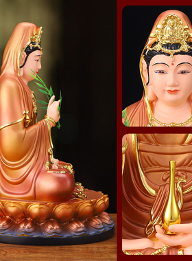 双层莲观音佛像树脂莲花摆件菩萨