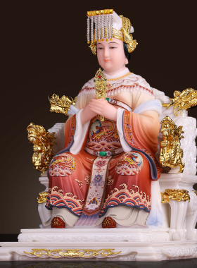 汉白玉彩绘泰山娘娘供奉佛像摆件