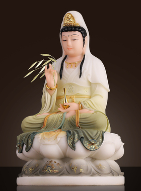 汉白玉观音佛像寺庙佛堂供奉摆件