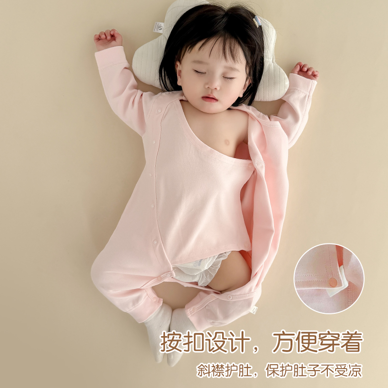 纯棉婴儿连体衣秋冬衣服加厚内搭打底贴身保暖内衣新生儿宝宝睡衣 - 图0