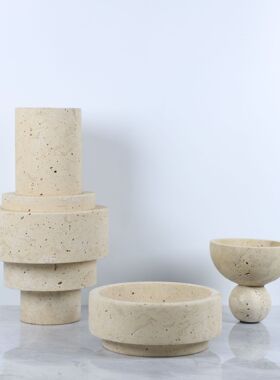 天然洞石花瓶摆件奢石艺术品摆件