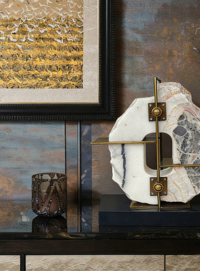 新中式几何大理石金属雕塑摆件