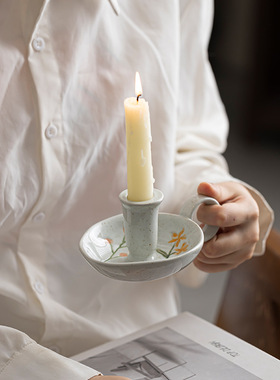 复古诧寂风陶瓷长杆蜡烛烛台摆件