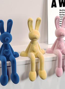 轻奢植绒树脂兔子高颜值装饰摆件