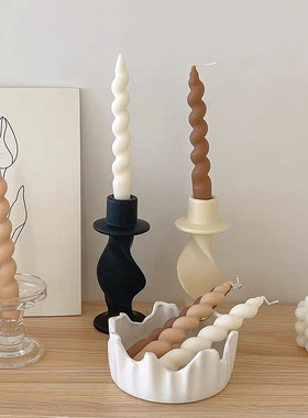 复古中古风扭扭螺旋树脂烛台摆件