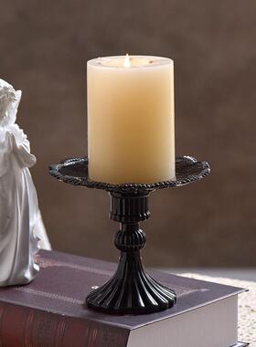 古堡风黑色高脚玻璃托盘装饰摆件