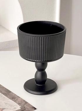 高级感浮雕法式磨砂黑色玻璃杯子