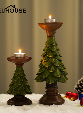 创意复古圣诞树造型烛台摆件