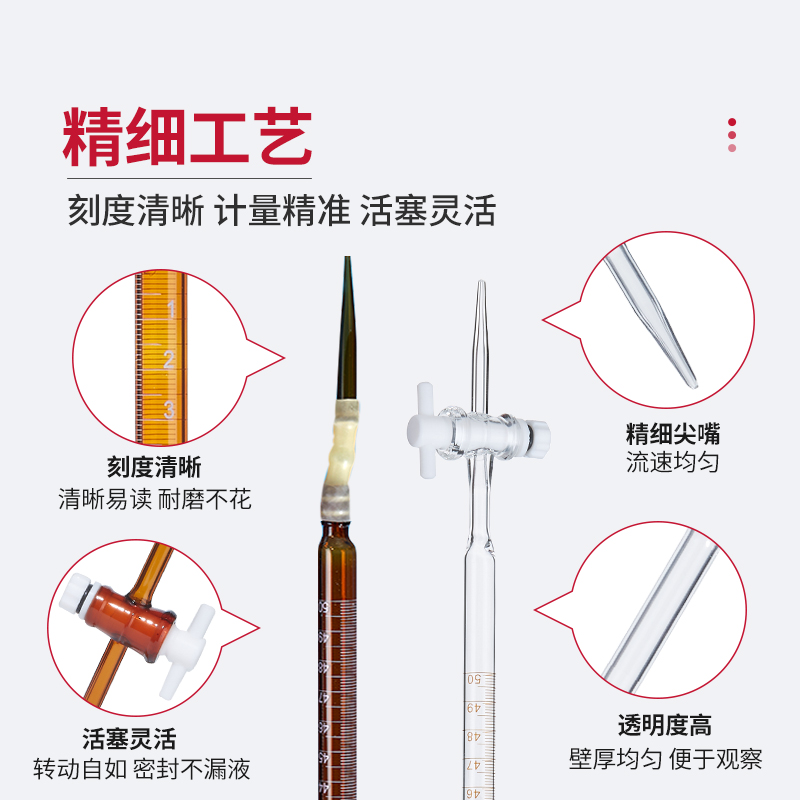 Labshark酸碱式滴定管透明棕色10 25 50ml聚四氟乙烯酸碱通用两用 - 图0