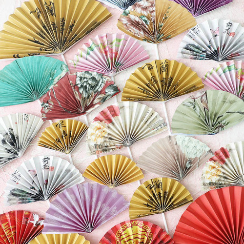 新中式国潮纸折扇蛋糕装饰木质屏风流苏古风甜品台装扮插件扇子 - 图1