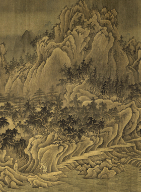 高清复制巨然松岩萧寺图卷山水画