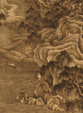 高清复刻巨然湖山春晓图山水画