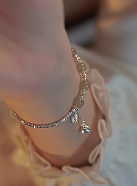 碎银子玉石手链女生新中式高级感小众精致福牌喜乐闺蜜手串礼物奢