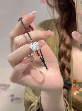 有钱花红绳手工编织莲花手链女生闺蜜礼物2023年新款轻奢复古精致