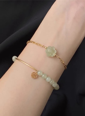 福字圆牌和田玉转运珠手链女2022夏季新款小清新福气满满百搭手饰