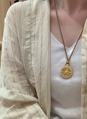 可旋转镶钻八宝罗盘长款大福包吊坠项链新中式轻奢高级感毛衣配饰