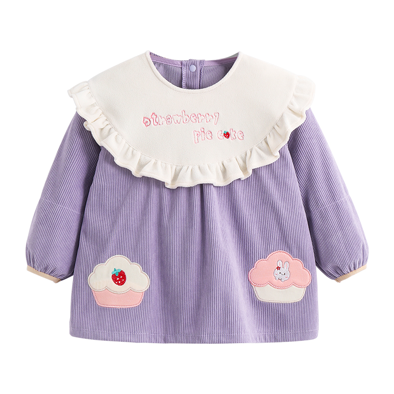 Baby waterproof smock corduroy autumn and winter children reverse dressing kindergarten protective clothing baby eating bib apron female
