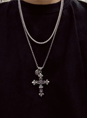 原创十字架项链钛钢毛衣链男