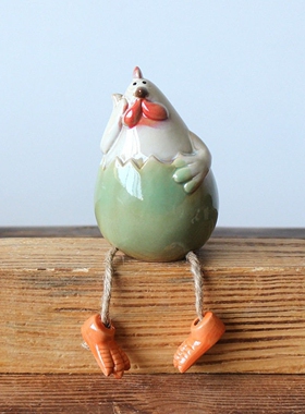 田园风陶瓷可爱吊脚鸡摆件