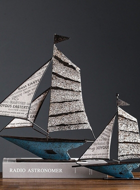 美式铁艺帆船模型摆件一帆风顺