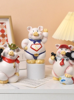 美式卡通猪猪治愈存钱罐桌面摆件