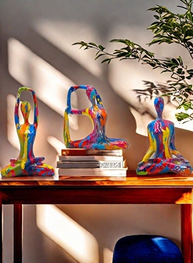 创意抽象禅意少女瑜伽人物摆件