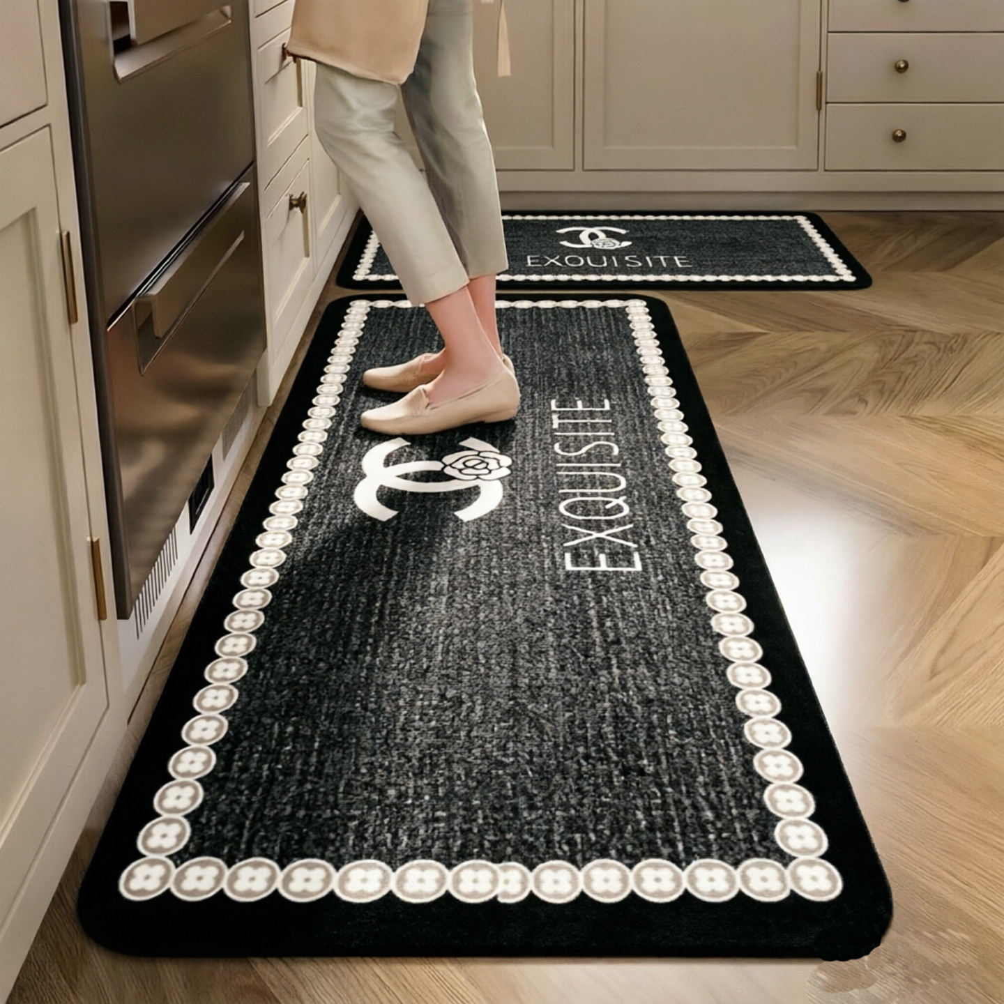 Light luxury small fragrance kitchen floor mat non-slip long strip carpet waterproof and oil-proof scrubbable household floor mats stain-resistant