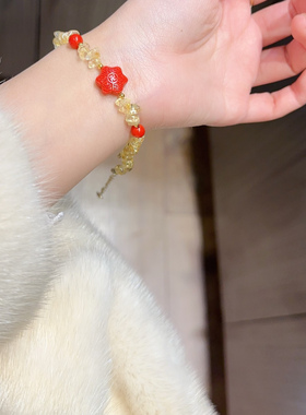 轻奢红尖晶石手链女复古简约轻奢金色手链-旭阳