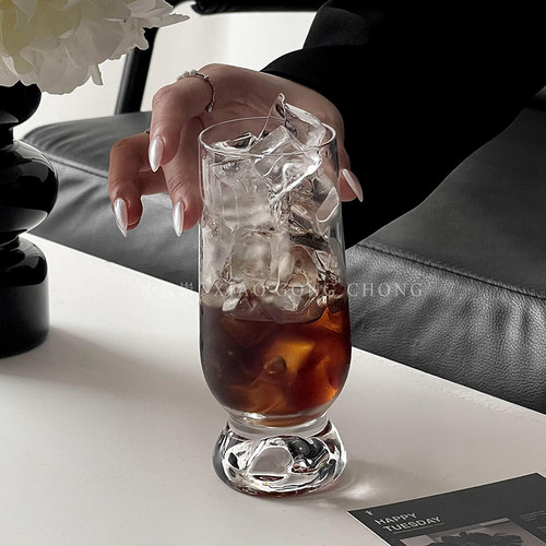 ins风透明玻璃观山杯高级感创意厚底咖啡杯果汁杯啤酒杯冷饮杯子 - 图1