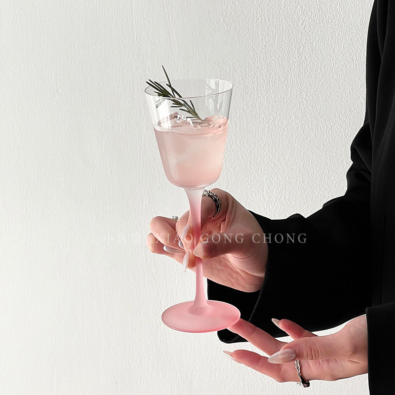 ins风磨砂粉高脚杯高颜值香槟杯甜酒杯红酒杯创意微醺鸡尾酒杯子,淘宝优惠券,粉丝福利购,淘宝优惠卷