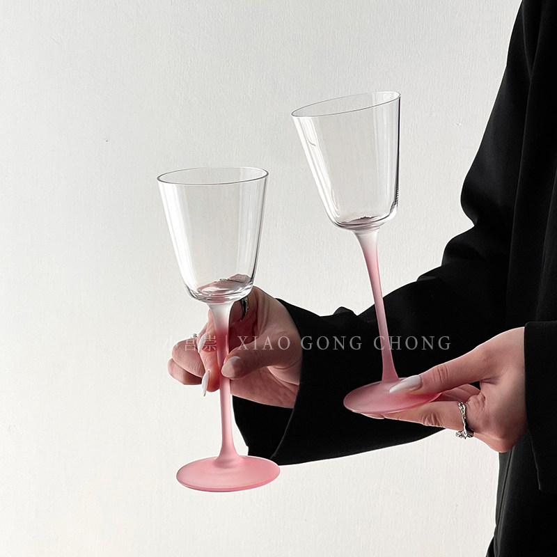 ins风磨砂粉高脚杯高颜值香槟杯甜酒杯红酒杯创意微醺鸡尾酒杯子,淘宝优惠券,粉丝福利购,淘宝优惠卷