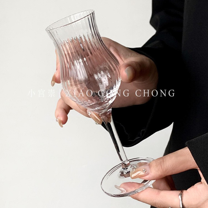 新中式ins风竖纹收腰酒杯玻璃杯闻香杯品鉴酒杯香槟杯冷萃茶杯子 - 图0