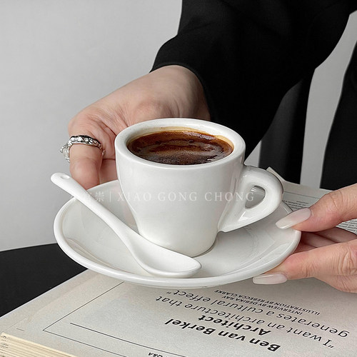 白色意式浓缩杯espresso小杯简约欧式咖啡杯子陶瓷杯杯碟套装80ml - 图2