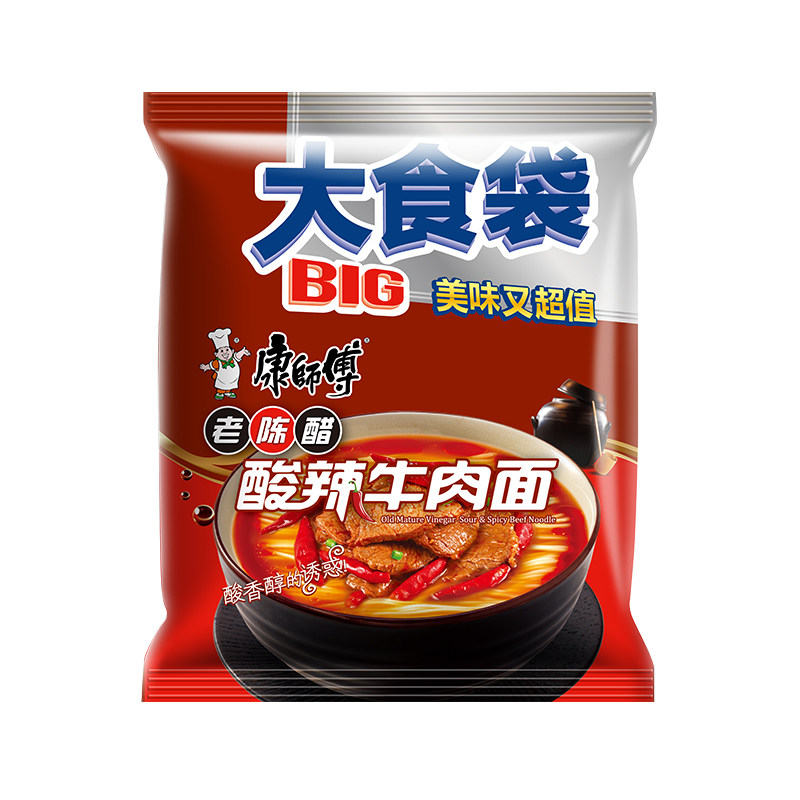 康师傅大食袋big酸辣牛肉面161gx5包/袋