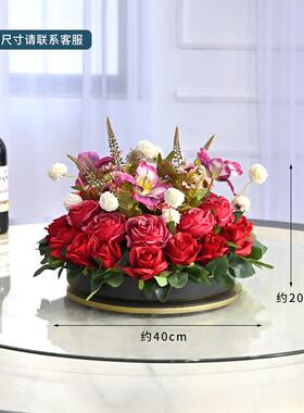 高档酒店餐桌中间花艺摆设仿真花
