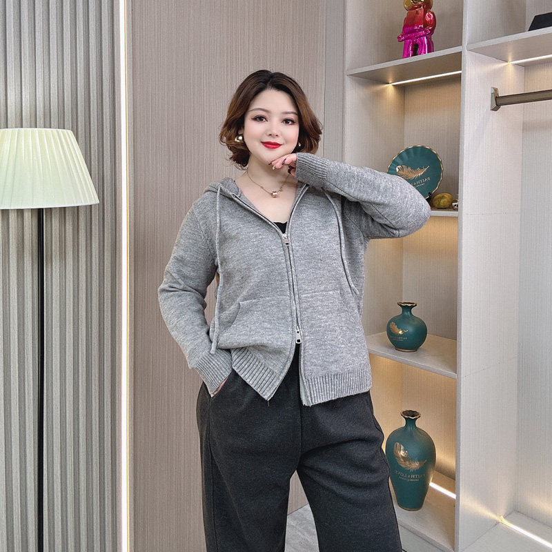 连帽加厚毛衣外套女2025秋冬装新款大码胖mm宽松显瘦拉链针织开衫,淘宝优惠券,粉丝福利购,淘宝优惠卷