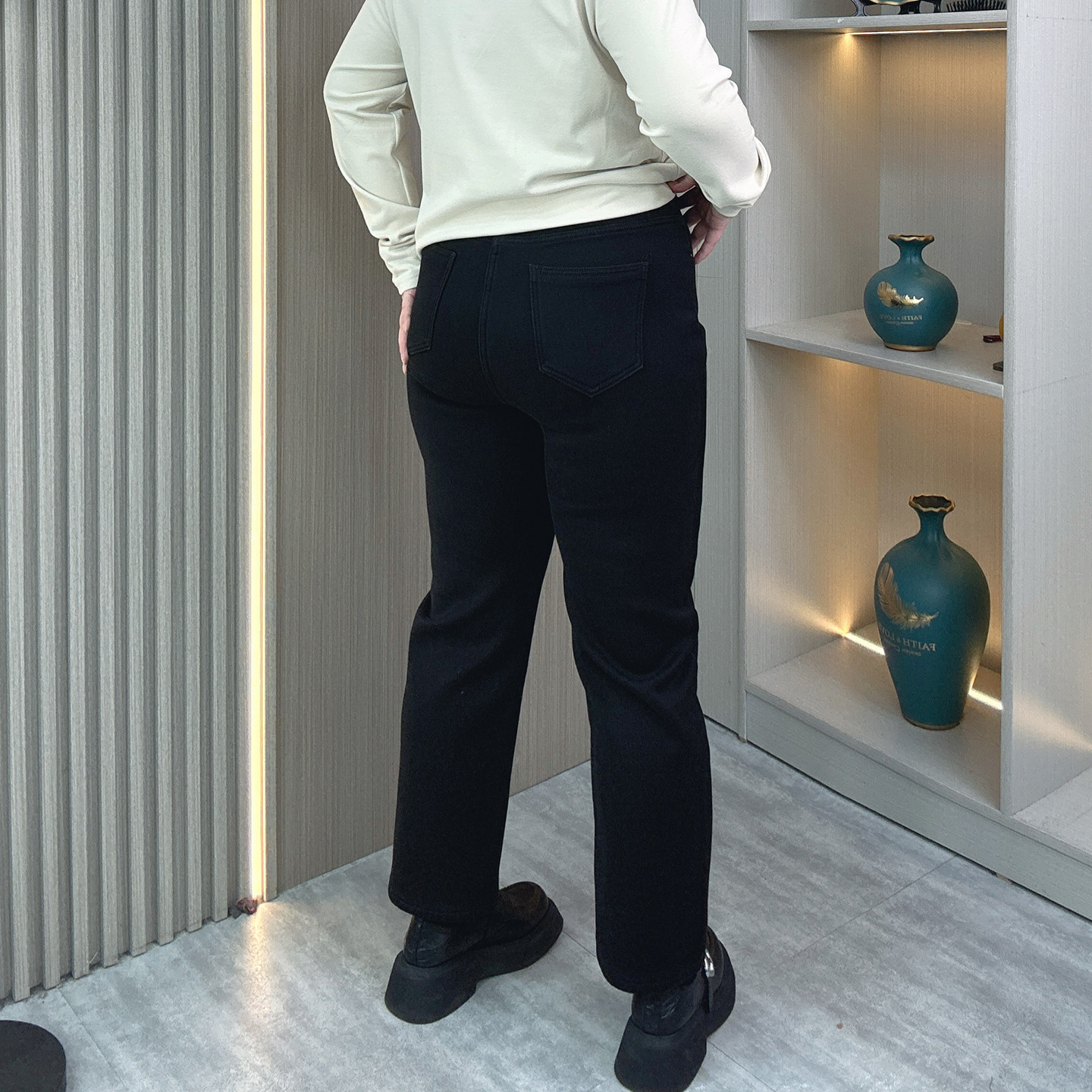 大码直筒牛仔裤女胖mm秋冬弹力显瘦高腰烟管裤梨型身材加绒九分裤 - 图3