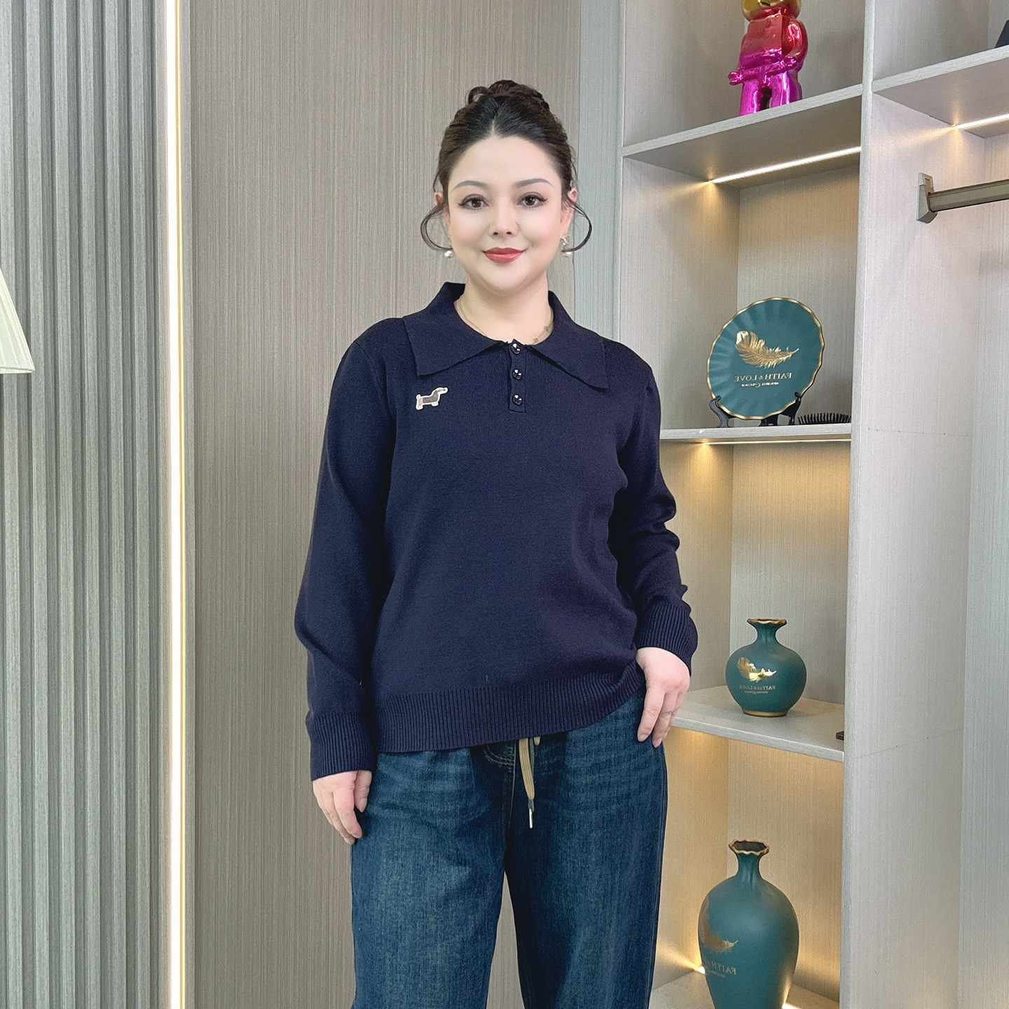 大码女装腊肠小狗刺绣软糯毛衣长袖针织衫胖mm秋冬季显瘦翻领上衣,淘宝优惠券,粉丝福利购,淘宝优惠卷