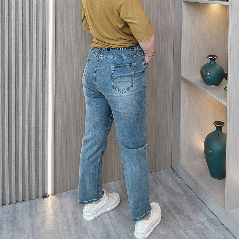 微胖mm大码女装春秋季新款高腰牛仔裤女宽松弹力显瘦休闲哈伦裤子 - 图2