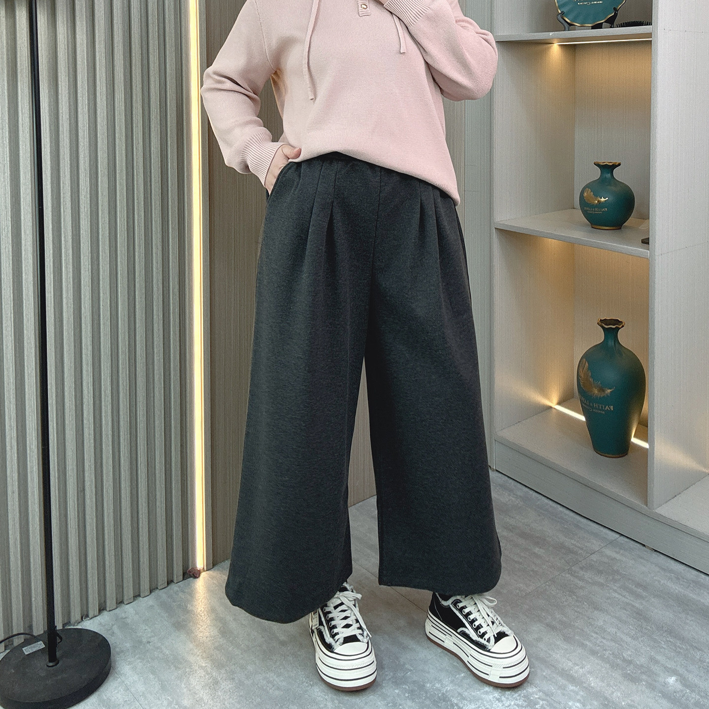 大码女装冬季加绒保暖毛呢裤胖mm高级感宽松显瘦小个子九分阔腿裤,淘宝优惠券,粉丝福利购,淘宝优惠卷