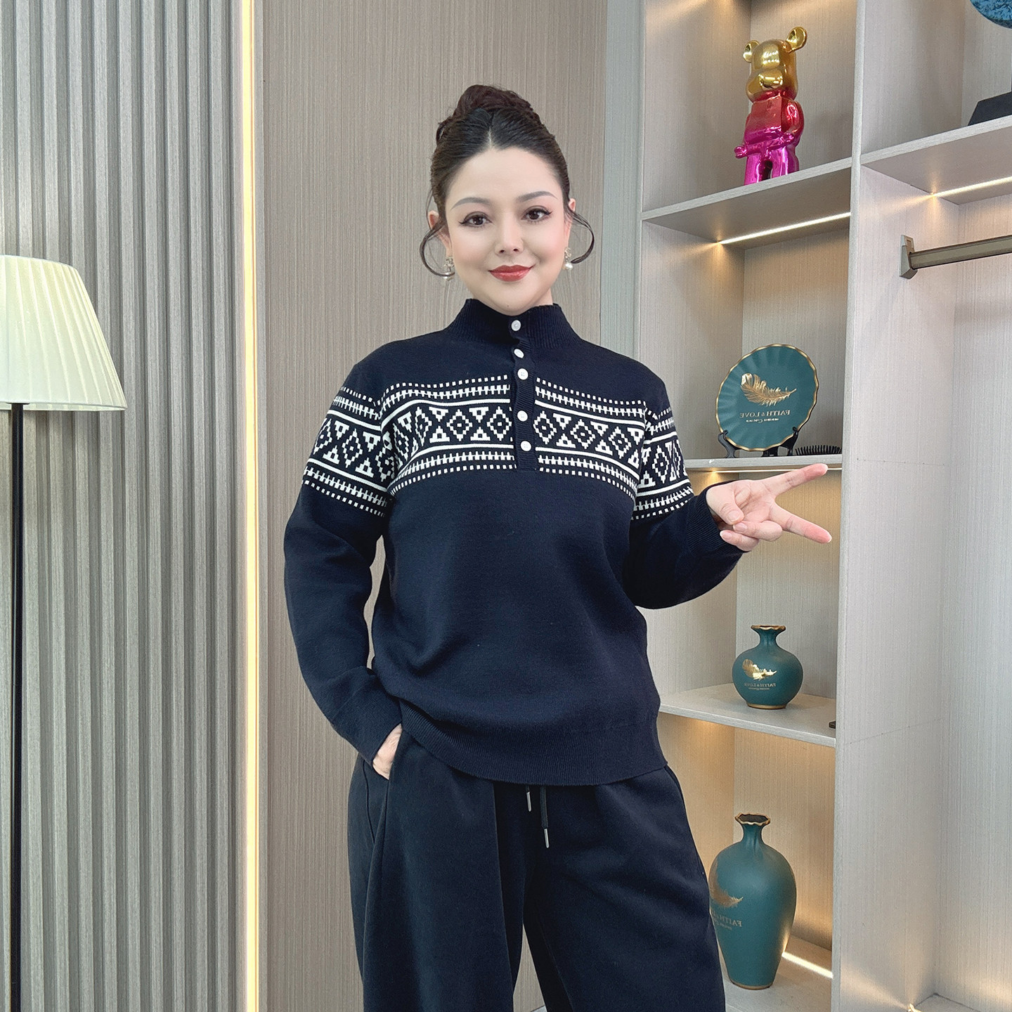 大码女装秋冬费尔岛提花设计感亲肤保暖半高领套头内搭毛衣针织衫,淘宝优惠券,粉丝福利购,淘宝优惠卷