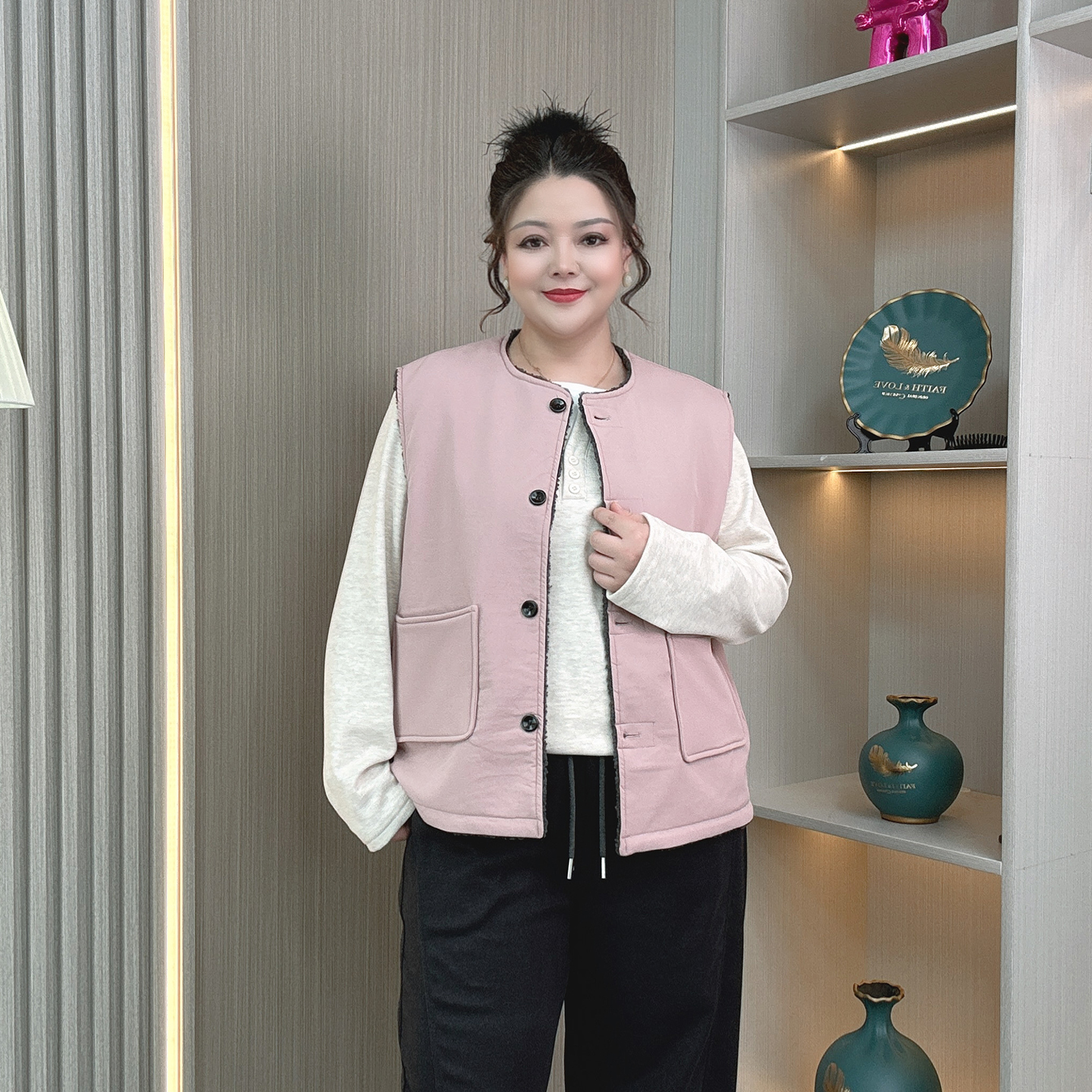 大码女装2025冬季新款宽松休闲加绒加厚马甲背心保暖坎肩马夹上衣 - 图1