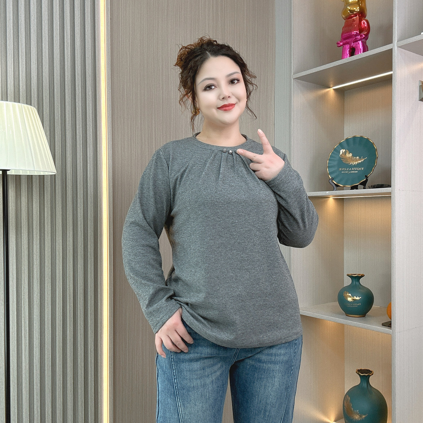 胖mm设计感时尚洋气大码女装秋冬长袖加绒打底衫减龄遮肚显瘦上衣,淘宝优惠券,粉丝福利购,淘宝优惠卷