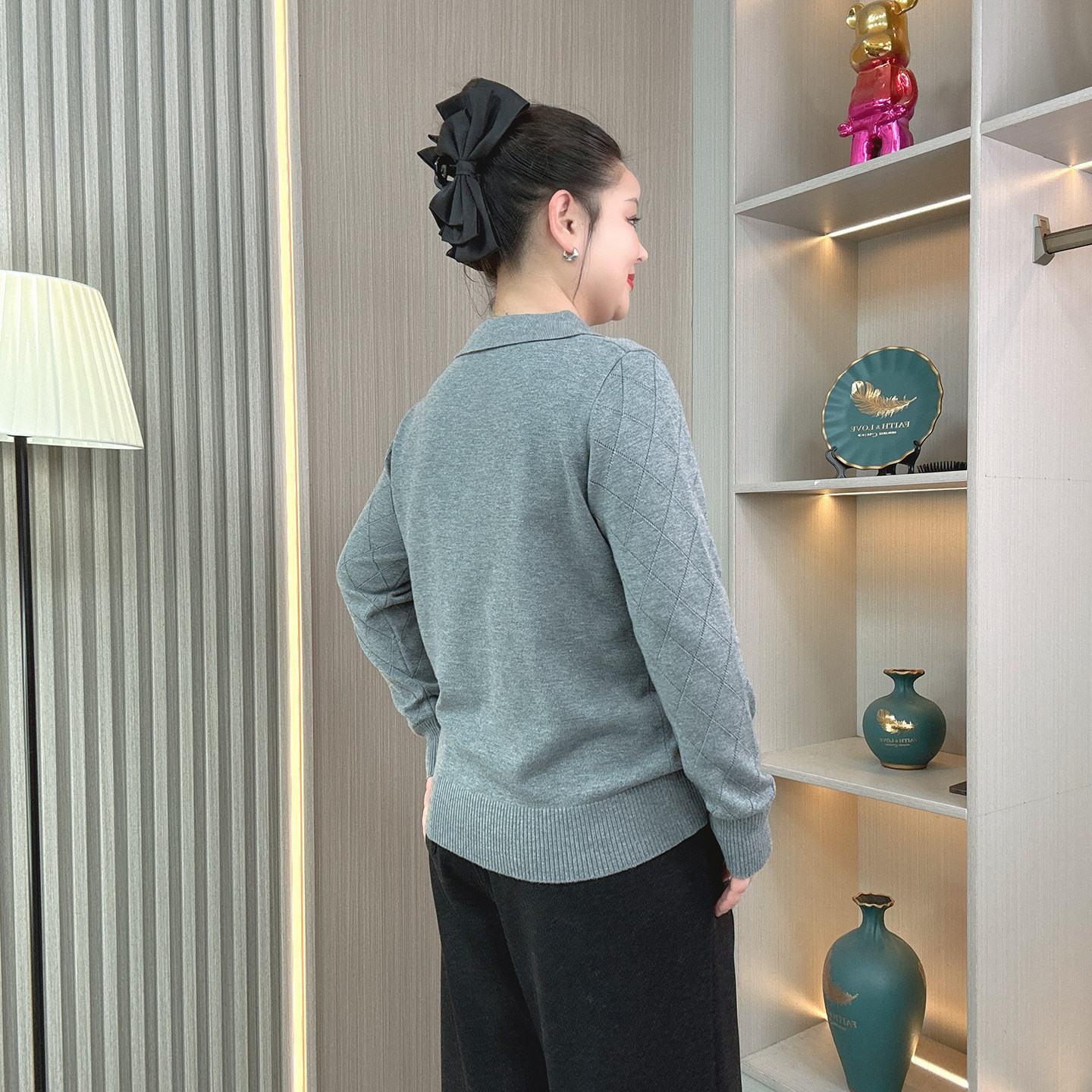 2026春季新款毛衣女大码胖mm秋冬休闲学院风拼接菱格针织开衫上衣,淘宝优惠券,粉丝福利购,淘宝优惠卷