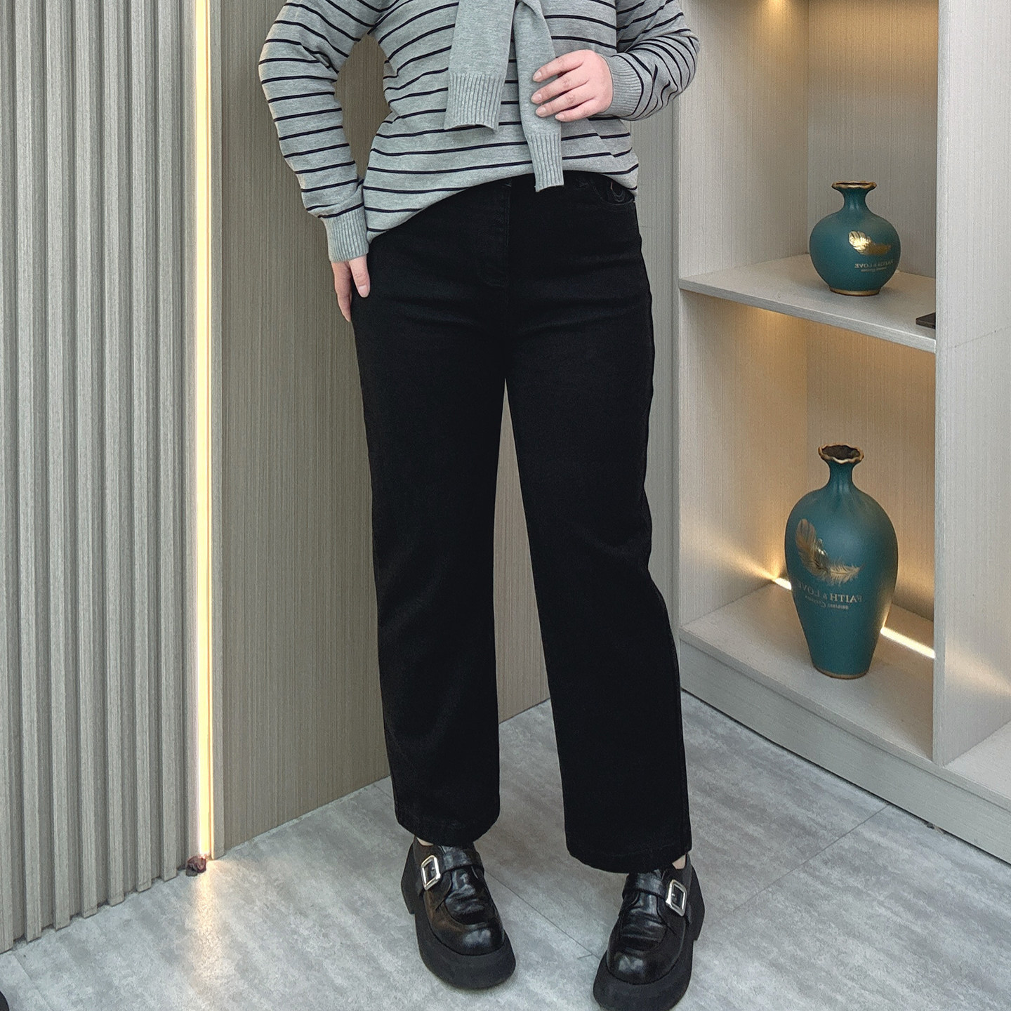 窄版直筒牛仔裤女2025秋冬新款胖妹妹mm高腰弹力显瘦加绒微喇裤子,淘宝优惠券,粉丝福利购,淘宝优惠卷