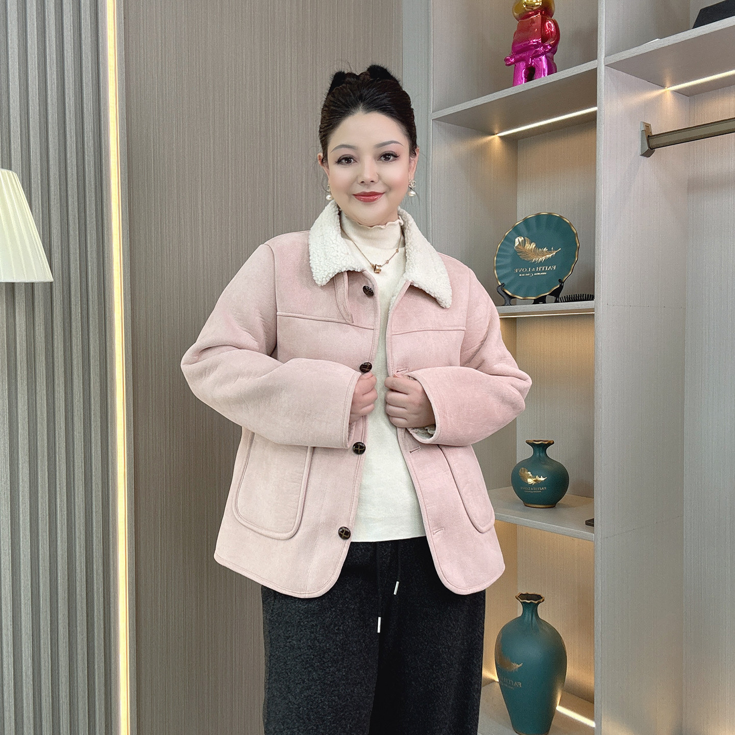 大码女装冬季加厚保暖韩系麑皮绒外套羊羔绒皮毛一体显瘦减龄上衣,淘宝优惠券,粉丝福利购,淘宝优惠卷