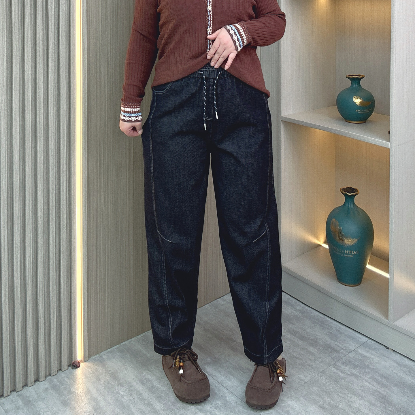 弯刀阔腿牛仔裤女2025秋季新款大码胖mm梨型身材遮肉显瘦哈伦裤子 - 图2